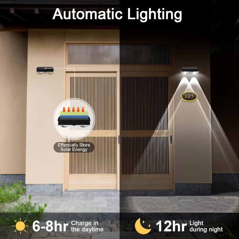 Outdoor Solar Fence Lights, 4 Pack Warm White & Cool White & RGB 7 Color Solar Wall Lights, Solar Deck Lights For Railings, Walls, Deck, Fence Porch Lights, Lights, Street Lights, Patio, House And Garage