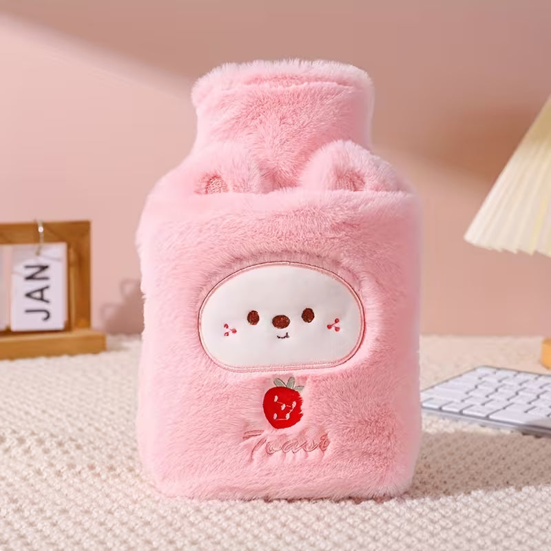 33.81oz Warm Water Bottle with PVC Inner Liner, Cute Plush Animal Design, Removable and Portable Menstrual Warming Bag for Hands and Feet, Fast Heating and Long-lasting Heat Retention