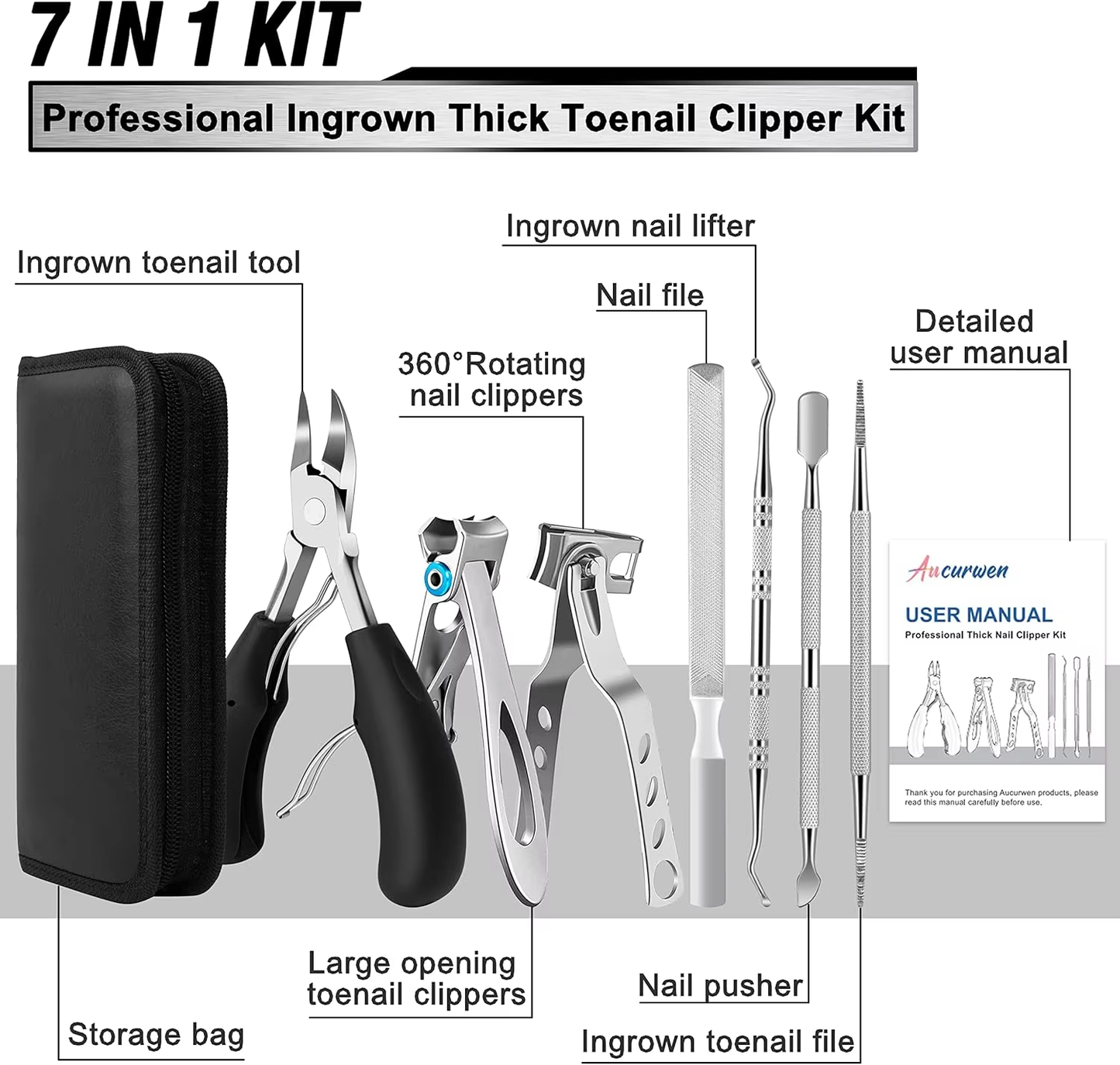 Precisely trimmed and easy-to-hold nail clippers, suitable for thick toenails, angled big toe nail clipper set, suitable for men